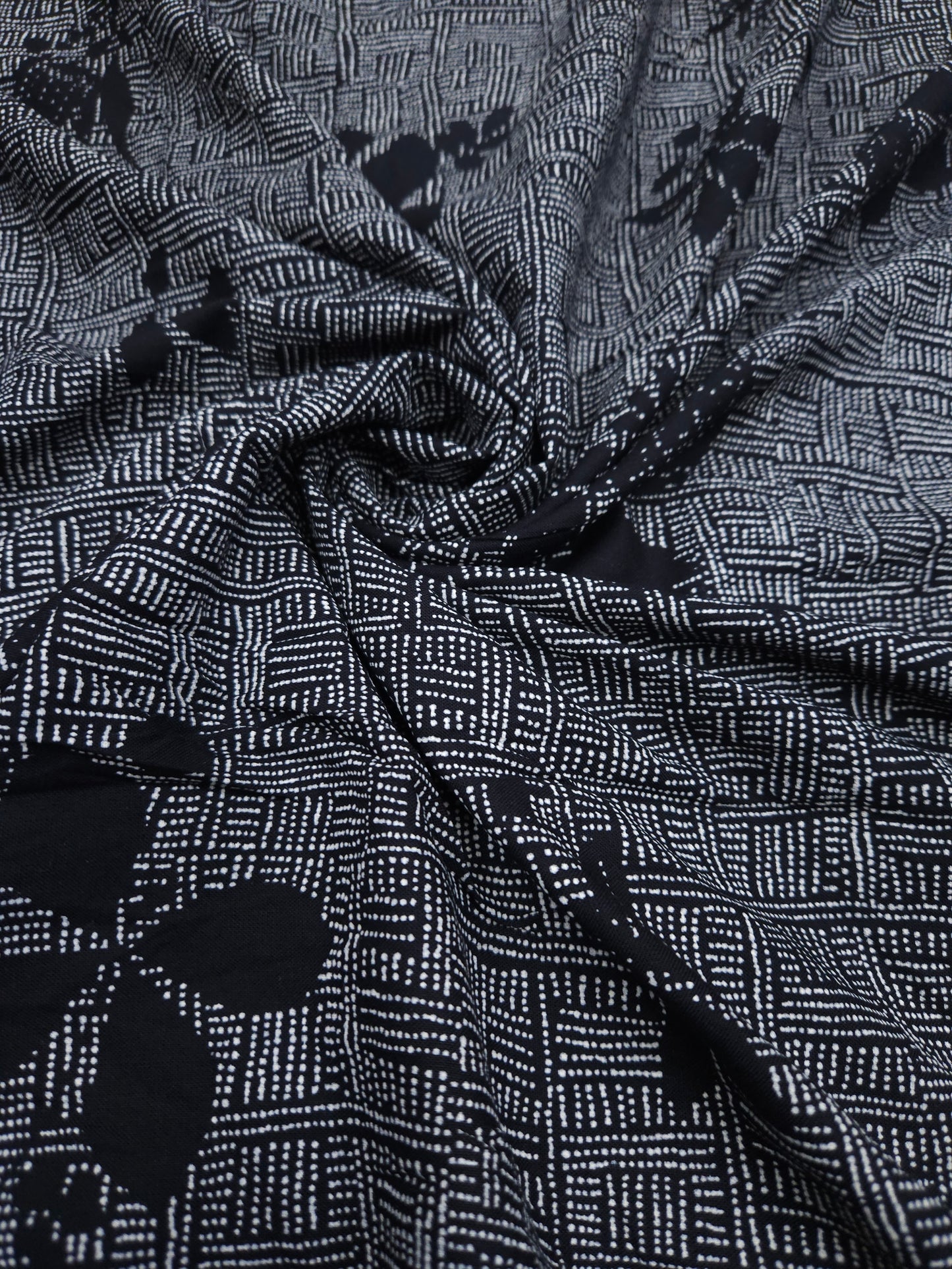 Black Geometric Rayon Printed Fabric