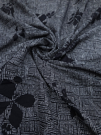 Black Geometric Rayon Printed Fabric