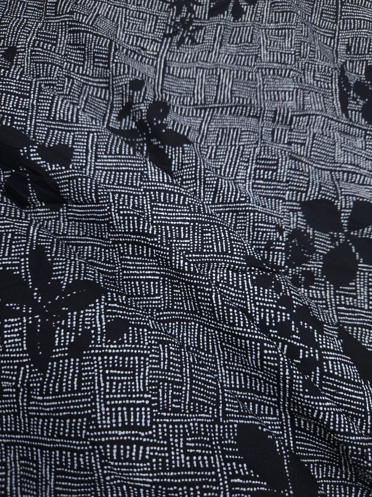 Black Geometric Rayon Printed Fabric