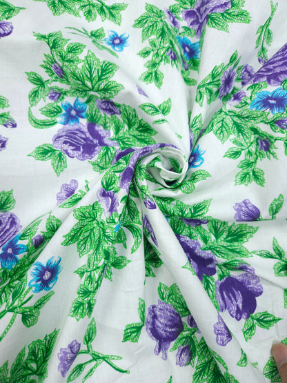Lavender Floral 100% cotton Suit Set with Chikan bottom