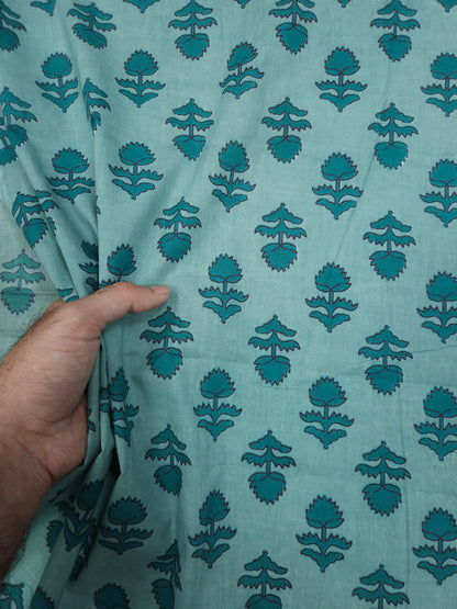 Sea Green Printed 100% cotton Suit Set with All Over Chikan bottom