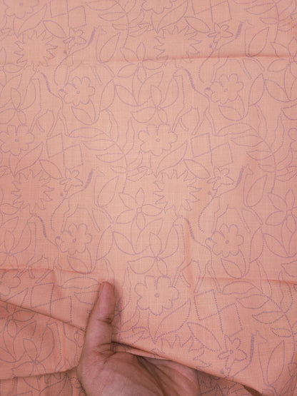Peach Printed 100% cotton Suit Set with border Chikan bottom