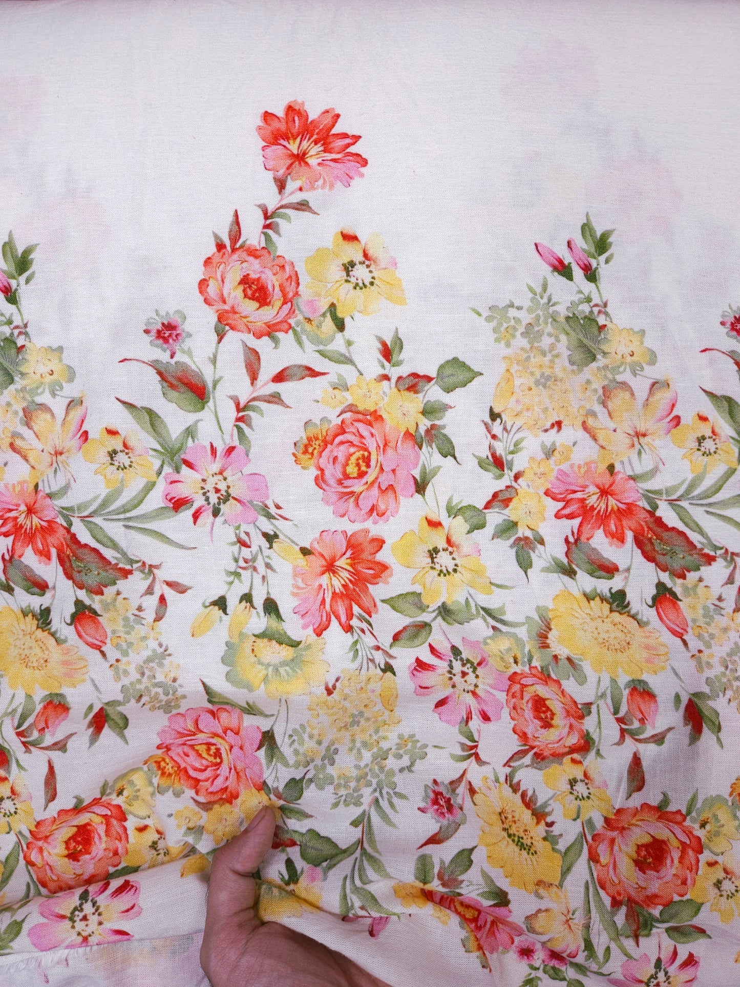 Printed Floral Buti Cotton Linen Blend Fabric