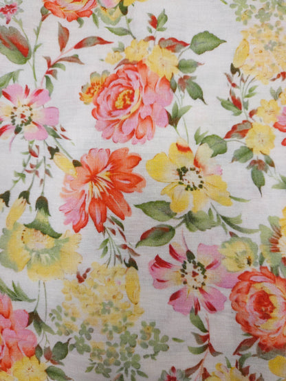 Printed Floral Buti Cotton Linen Blend Fabric