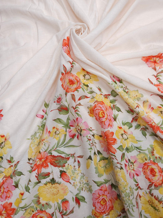 Printed Floral Buti Cotton Linen Blend Fabric