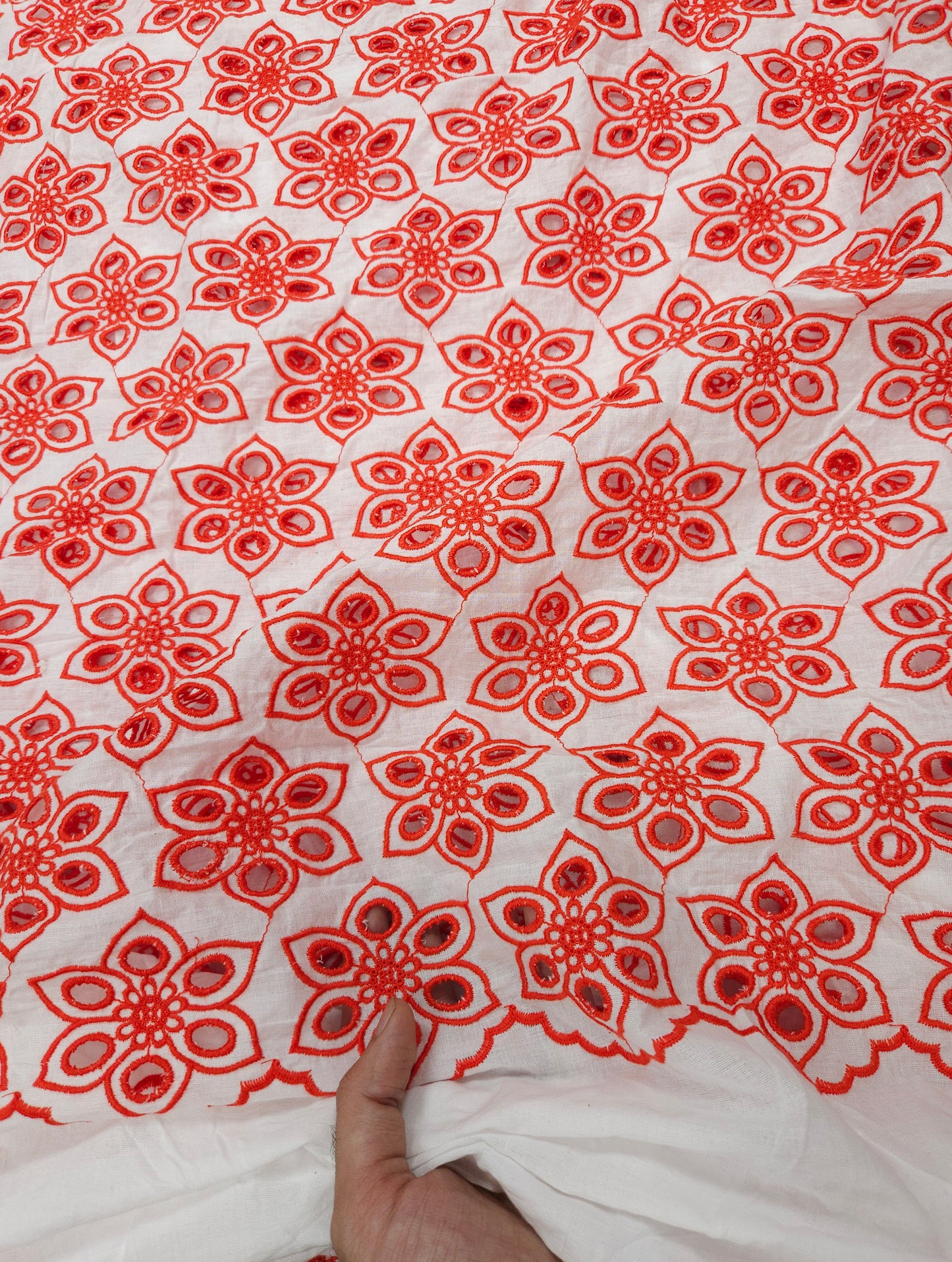 Premium Red Schiffli Fabric