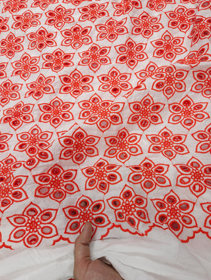 Premium Red Schiffli Fabric