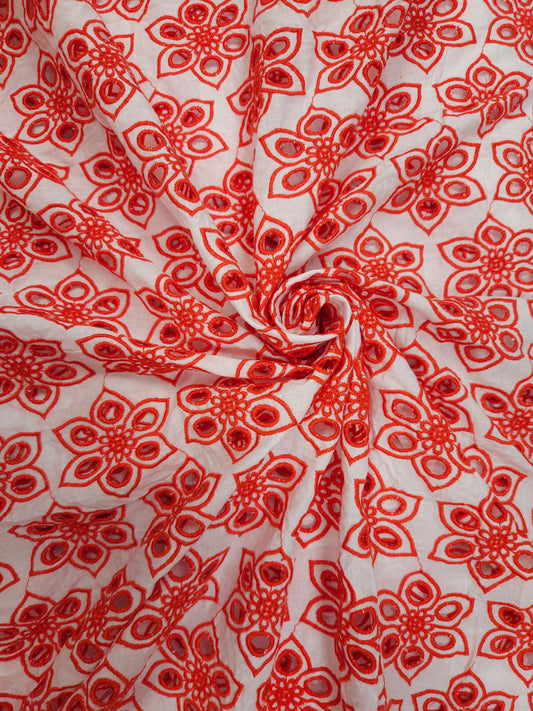 Premium Red Schiffli Fabric