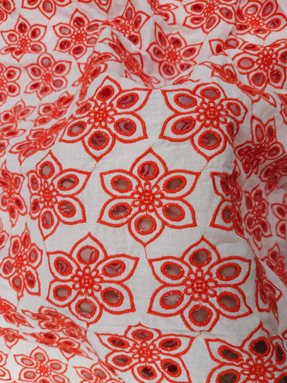 Premium Red Schiffli Fabric