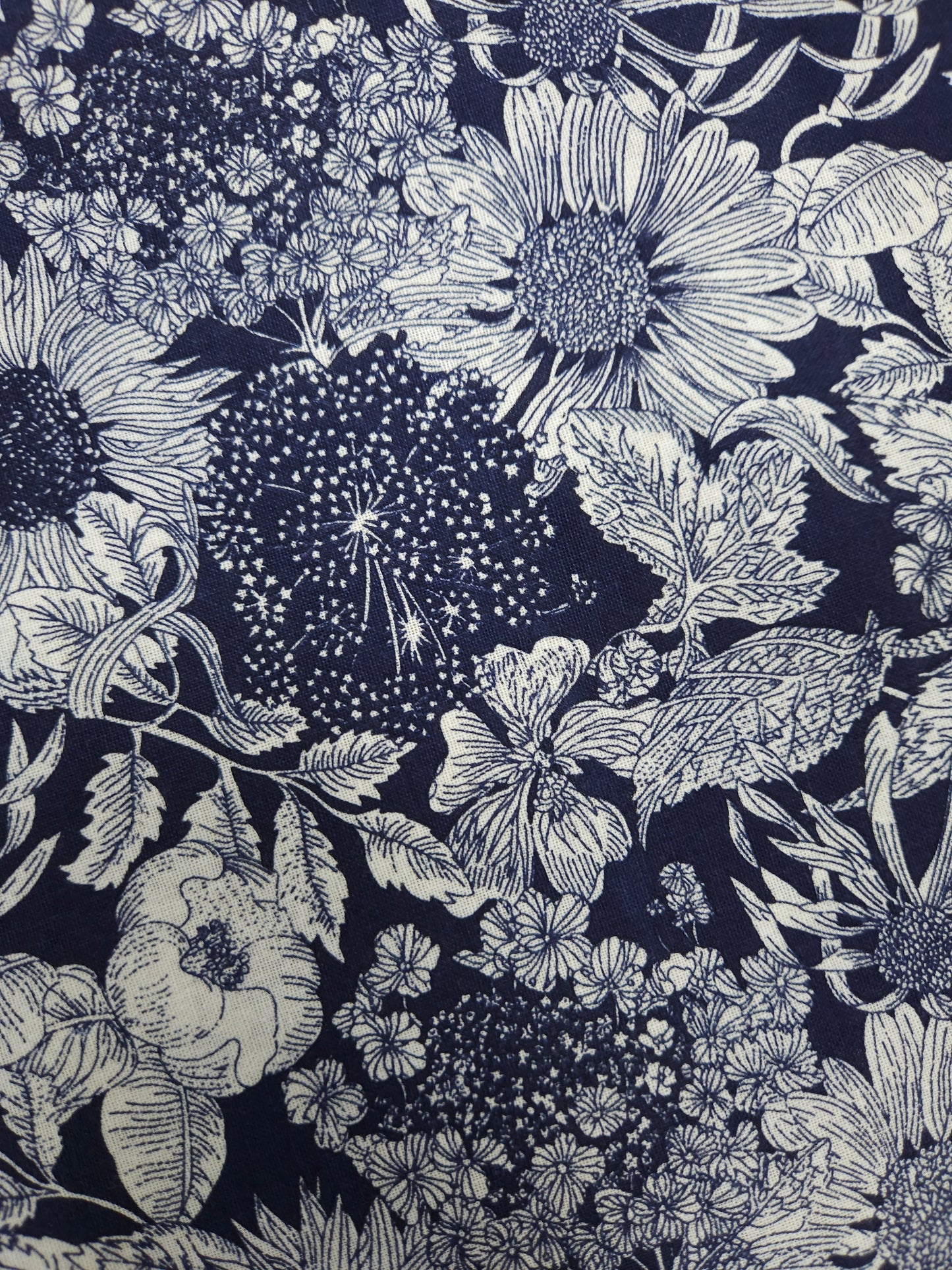 Blue Porcelain Floral Linen Blend Fabric