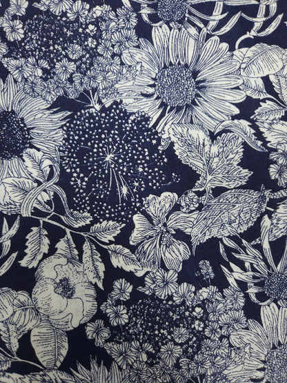Blue Porcelain Floral Linen Blend Fabric
