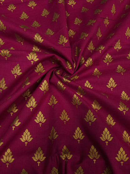 Premium Lotus Print Cotton Suit Set with Plain Bottom