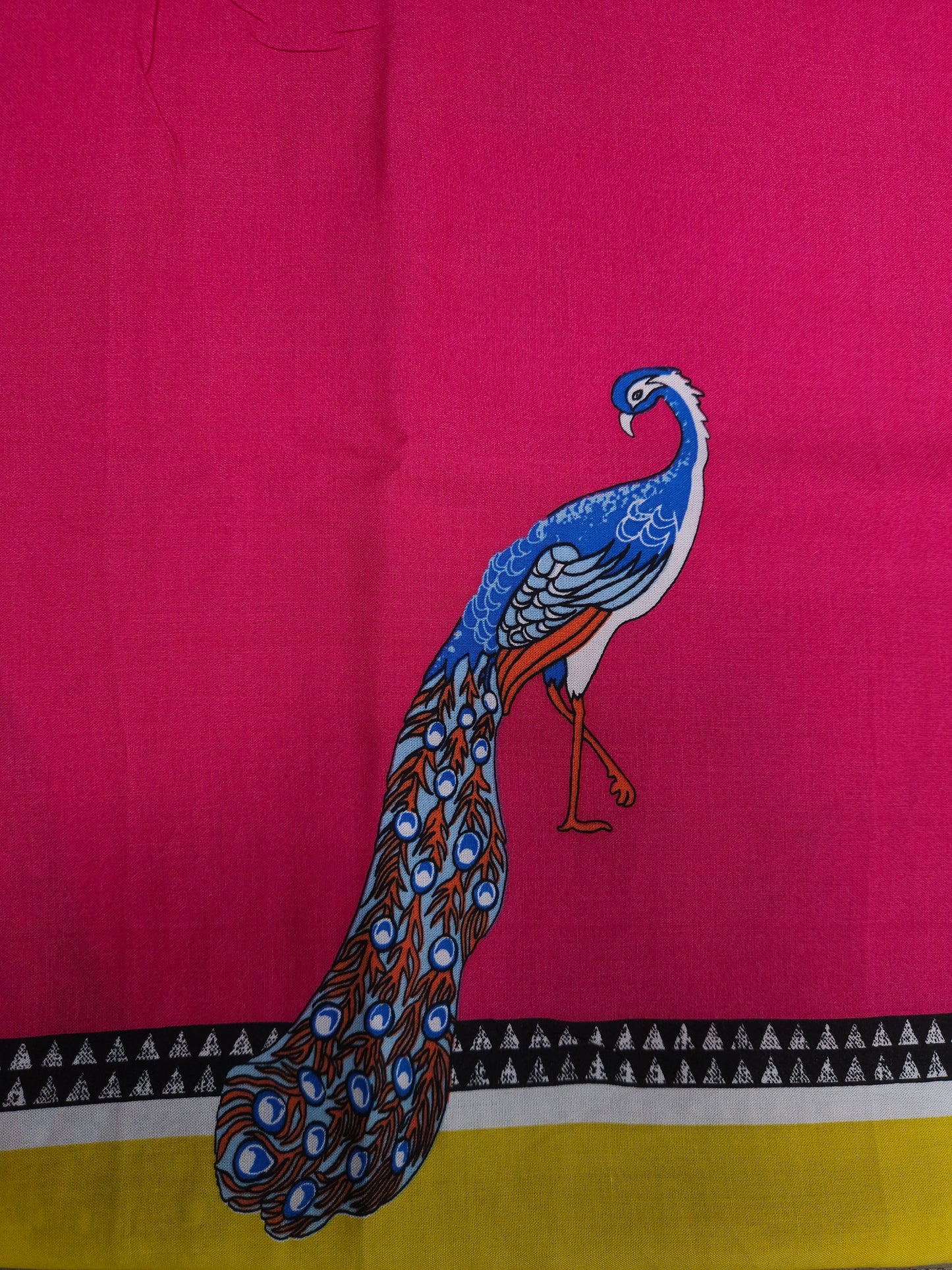 Premium Peacock Print Cotton Suit Set with Plain Bottom