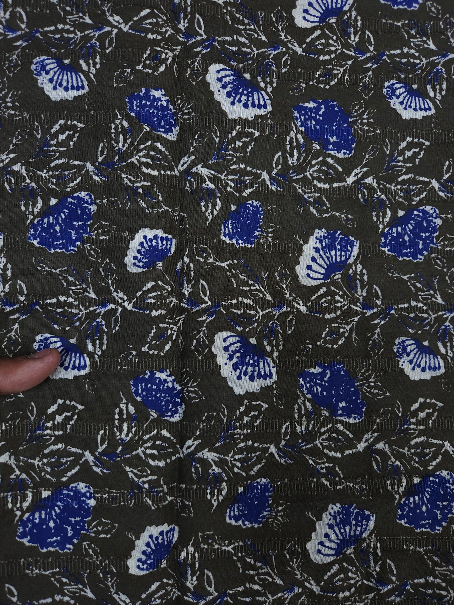 Premium Blue Floral Cotton Suit Set Fabric with Plain Bottom