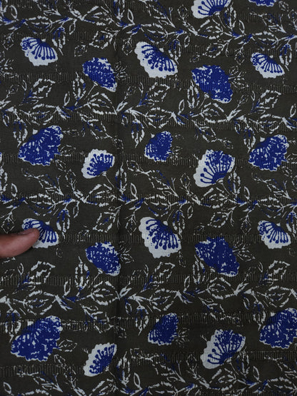 Premium Blue Floral Cotton Suit Set Fabric with Plain Bottom