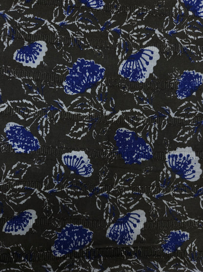 Premium Blue Floral Cotton Suit Set Fabric with Plain Bottom