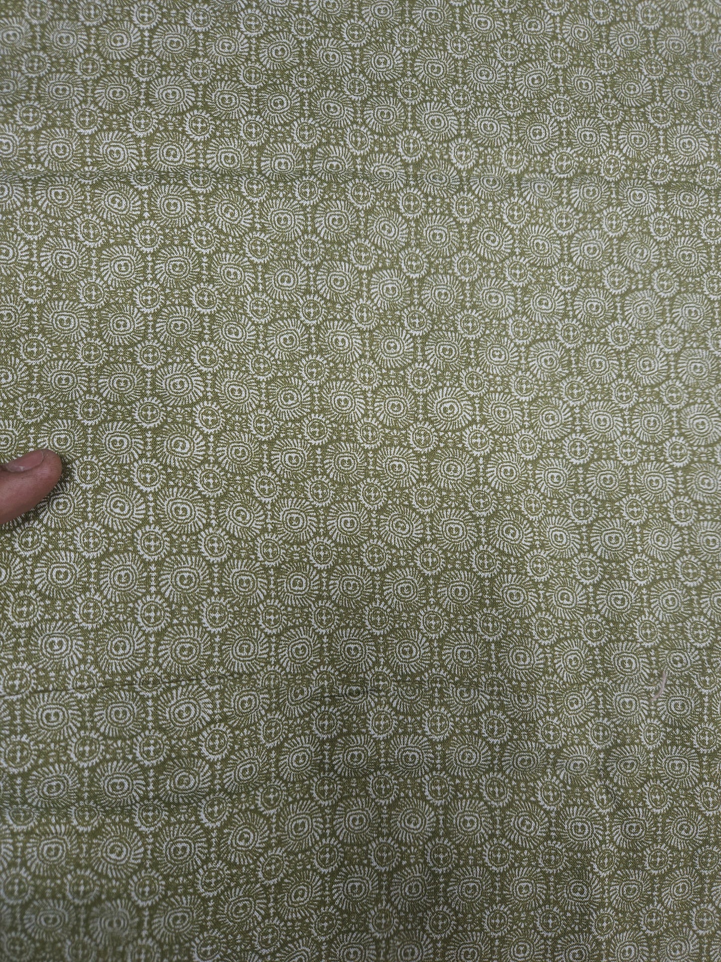 Designer Olive Cotton Dress Material with Embroidered Chicken Border Bottom