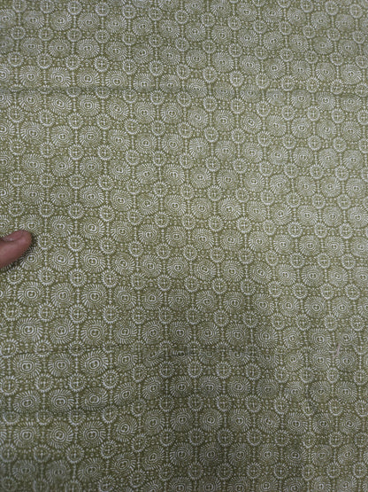 Designer Olive Cotton Dress Material with Embroidered Chicken Border Bottom