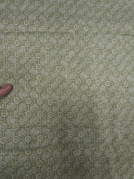 Designer Olive Cotton Dress Material with Embroidered Chicken Border Bottom