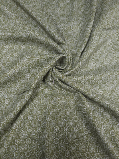 Designer Olive Cotton Dress Material with Embroidered Chicken Border Bottom