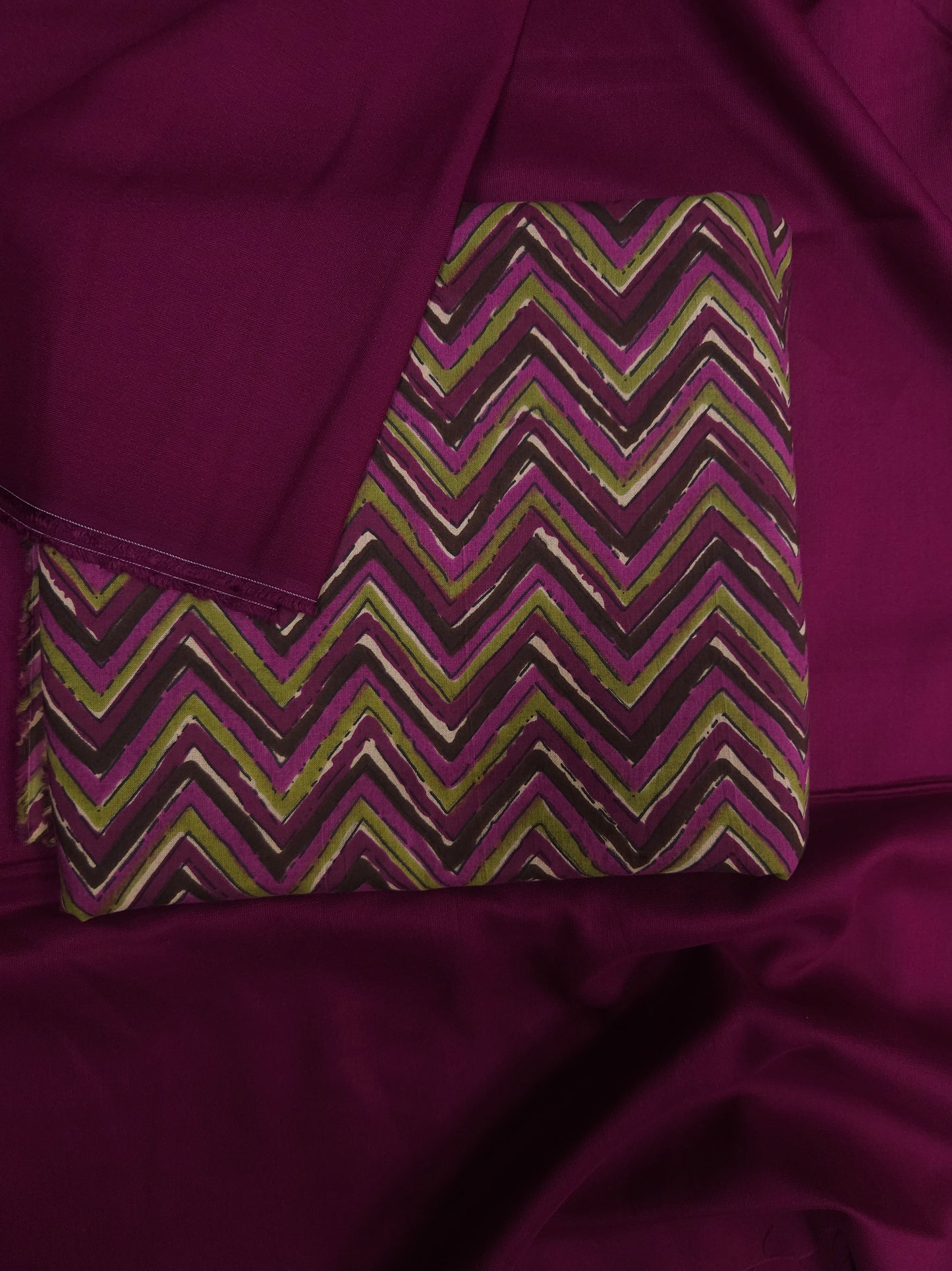 Premium Chevron Printed Cotton Suit Set with Rayon Bottom