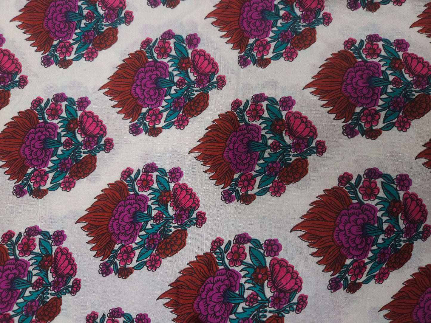 Premium Floral Printed Cotton Suit Set with Plain Magenta Bottom