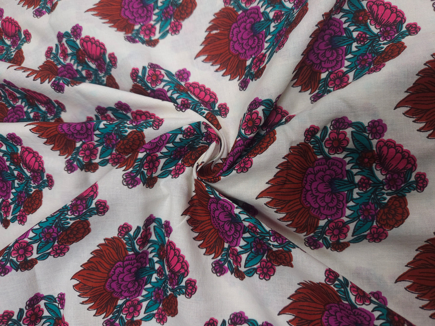 Premium Floral Printed Cotton Suit Set with Plain Magenta Bottom