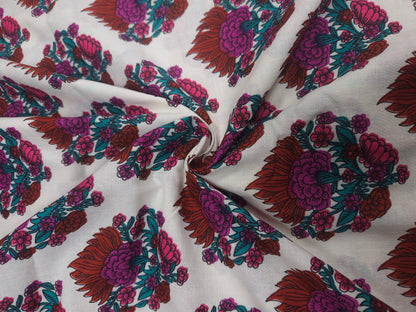 Premium Floral Printed Cotton Suit Set with Plain Magenta Bottom