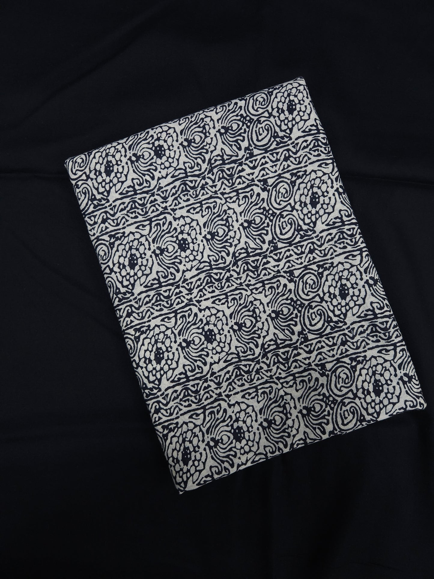 Premium Floral Printed Cotton Suit Set with Plain Navy Bottom