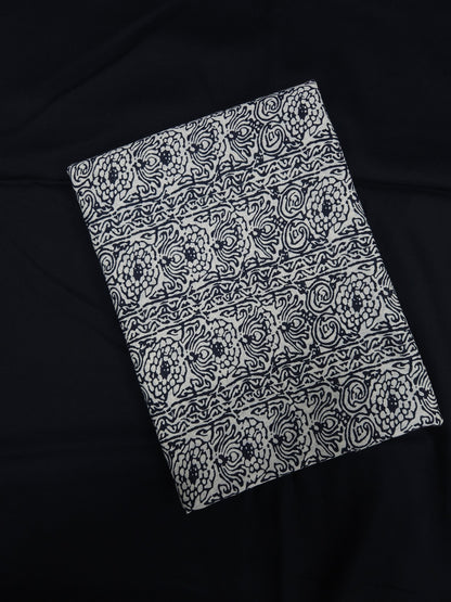 Premium Floral Printed Cotton Suit Set with Plain Navy Bottom