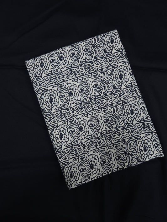 Premium Floral Printed Cotton Suit Set with Plain Navy Bottom