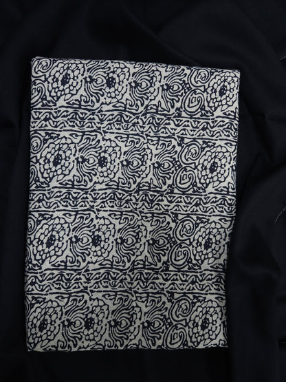 Premium Floral Printed Cotton Suit Set with Plain Navy Bottom