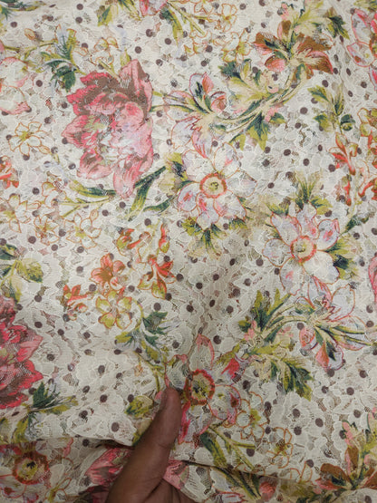 Premium Floral Self Print Fancy Net Fabric 56-60 Inch Width