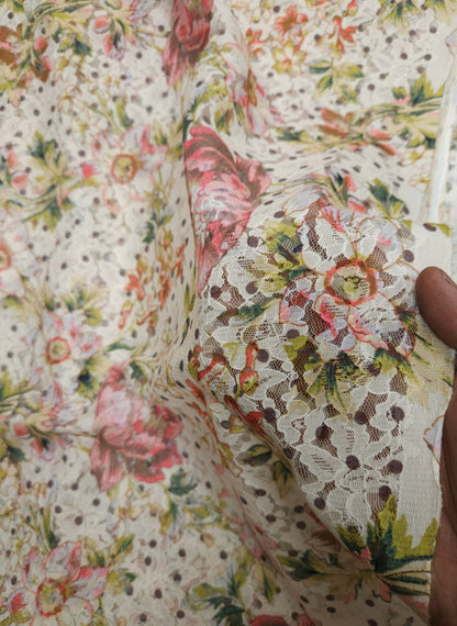 Premium Floral Self Print Fancy Net Fabric 56-60 Inch Width
