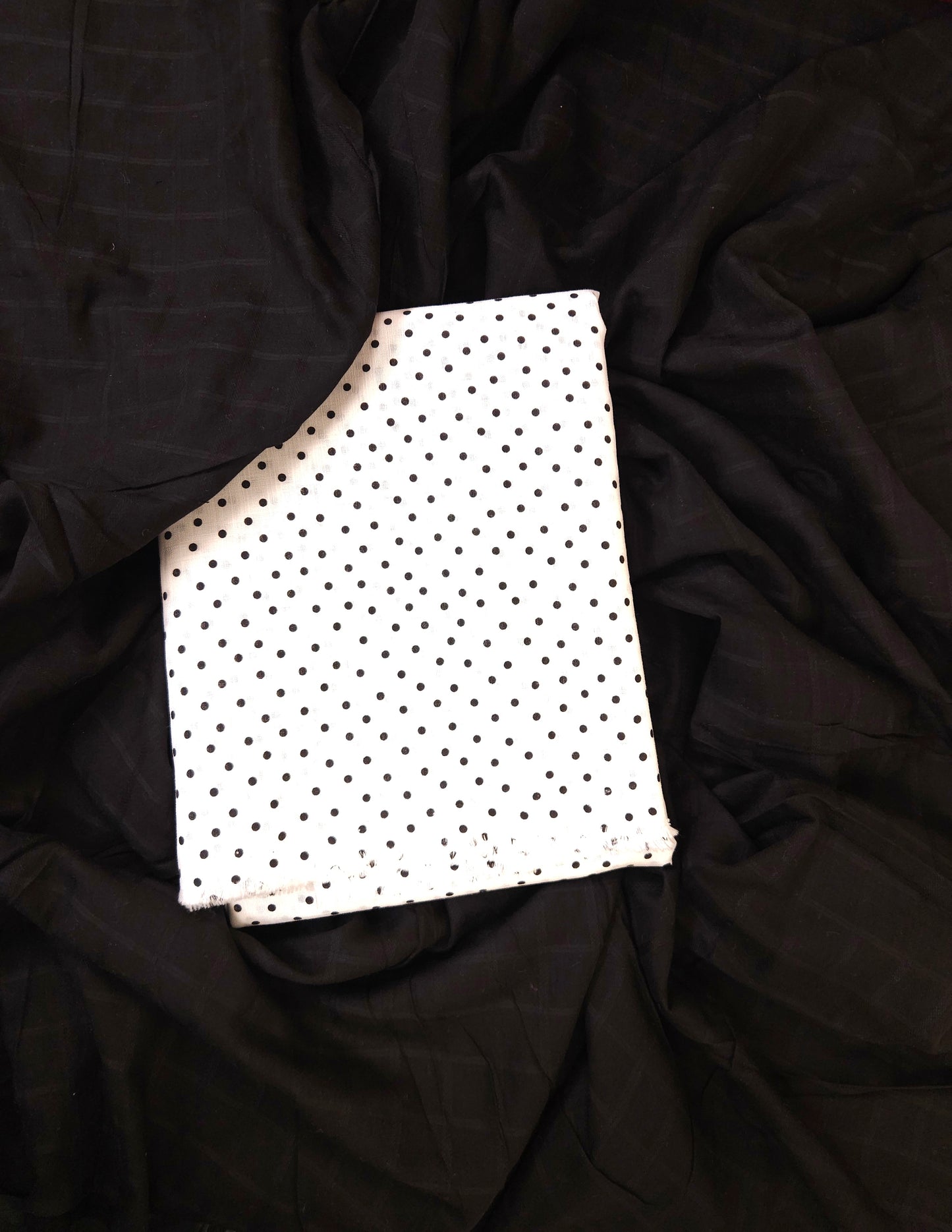 Black Polka Dot Cotton Linen All Over Suit with Self Cota Doria Cotton Dupatta
