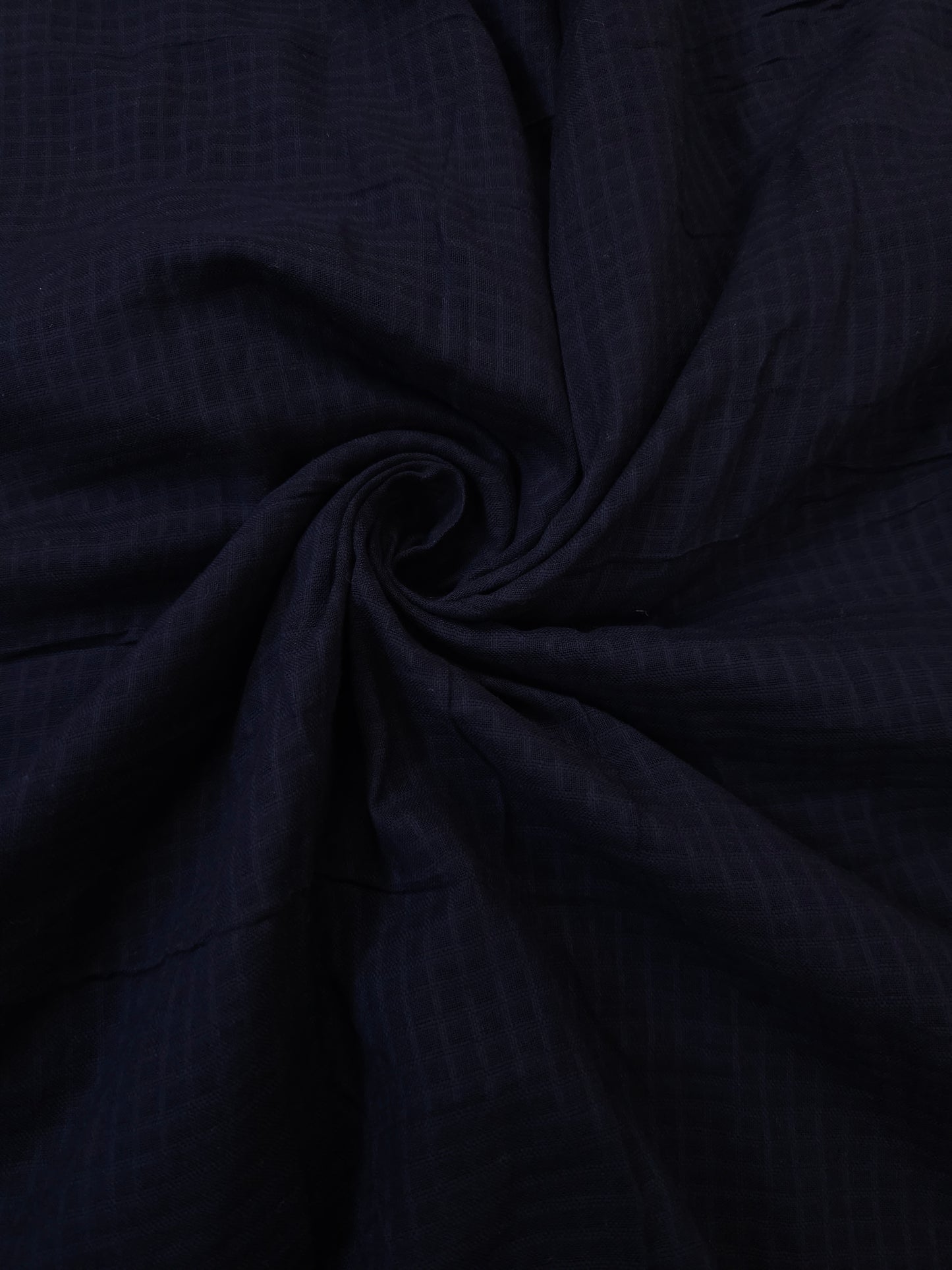Navy Blue Cotton Linen All Over Suit with White Printed Kurta & Cota Doria Dupatta