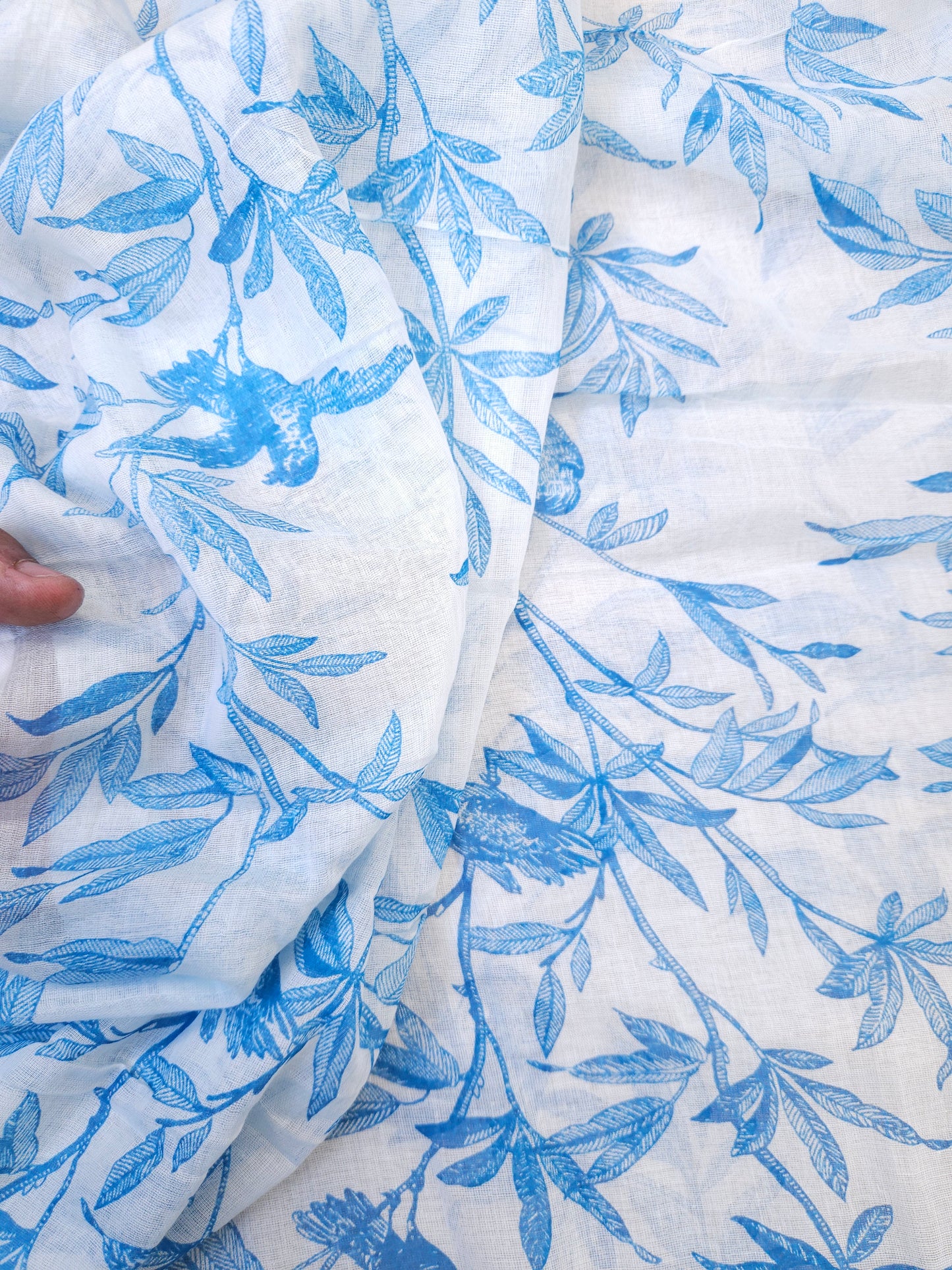 Sky Blue Floral Cotton Suit Set with Mal Cotton Printed Dupatta
