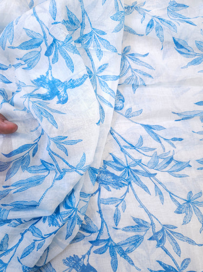 Sky Blue Floral Cotton Suit Set with Mal Cotton Printed Dupatta