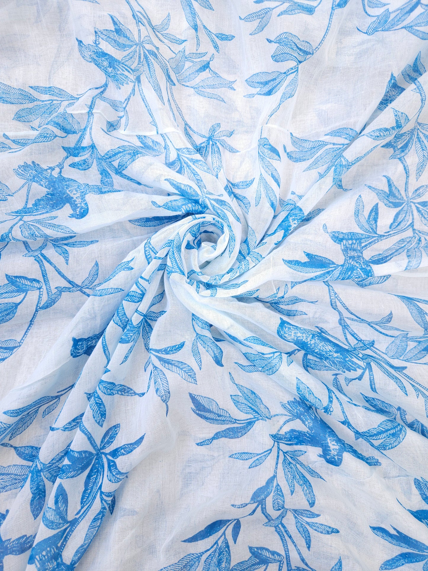 Sky Blue Floral Cotton Suit Set with Mal Cotton Printed Dupatta