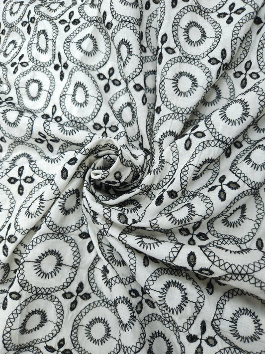 Black & White Schiffli Embroidered Unstitched Suit Set with Dupatta | 3 Piece Dress Material