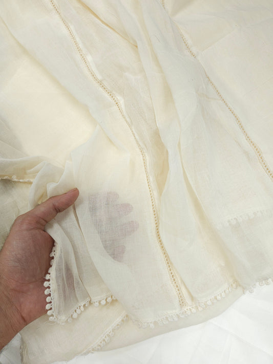 White cotton Dupatta with Designer Border