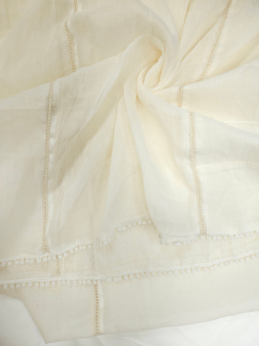 White cotton Dupatta with Designer Border