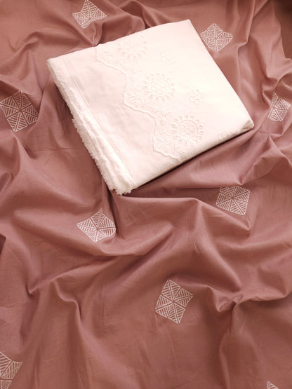 Premium Cotton Embroidered Suit Fabric with Cotton Schiffli Bottom | 60 Inch Width Unstitched Suit Set