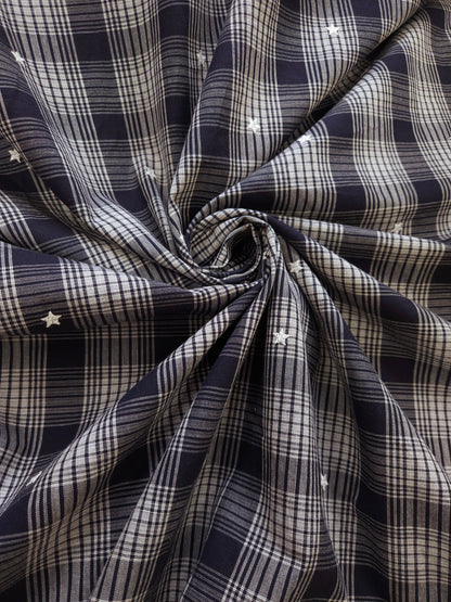 Premium Cotton Checkered Suit Fabric with Schiffli Bottom | Star Embroidered 60 Inch Wide Suit Set