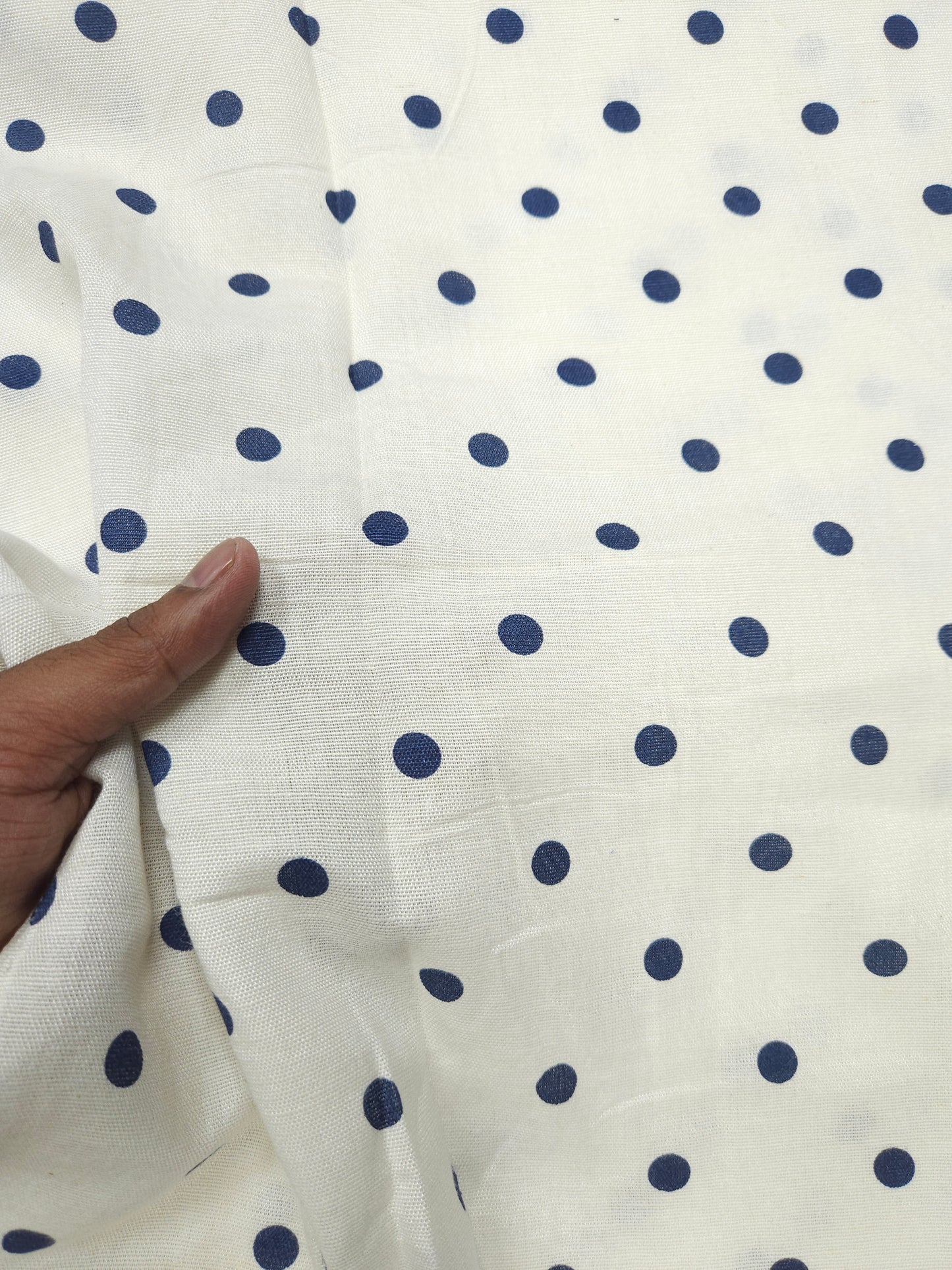 Premium Cotton Linen Polka Dot Fabric 44 Inch Width | White Blue Printed Suit Material