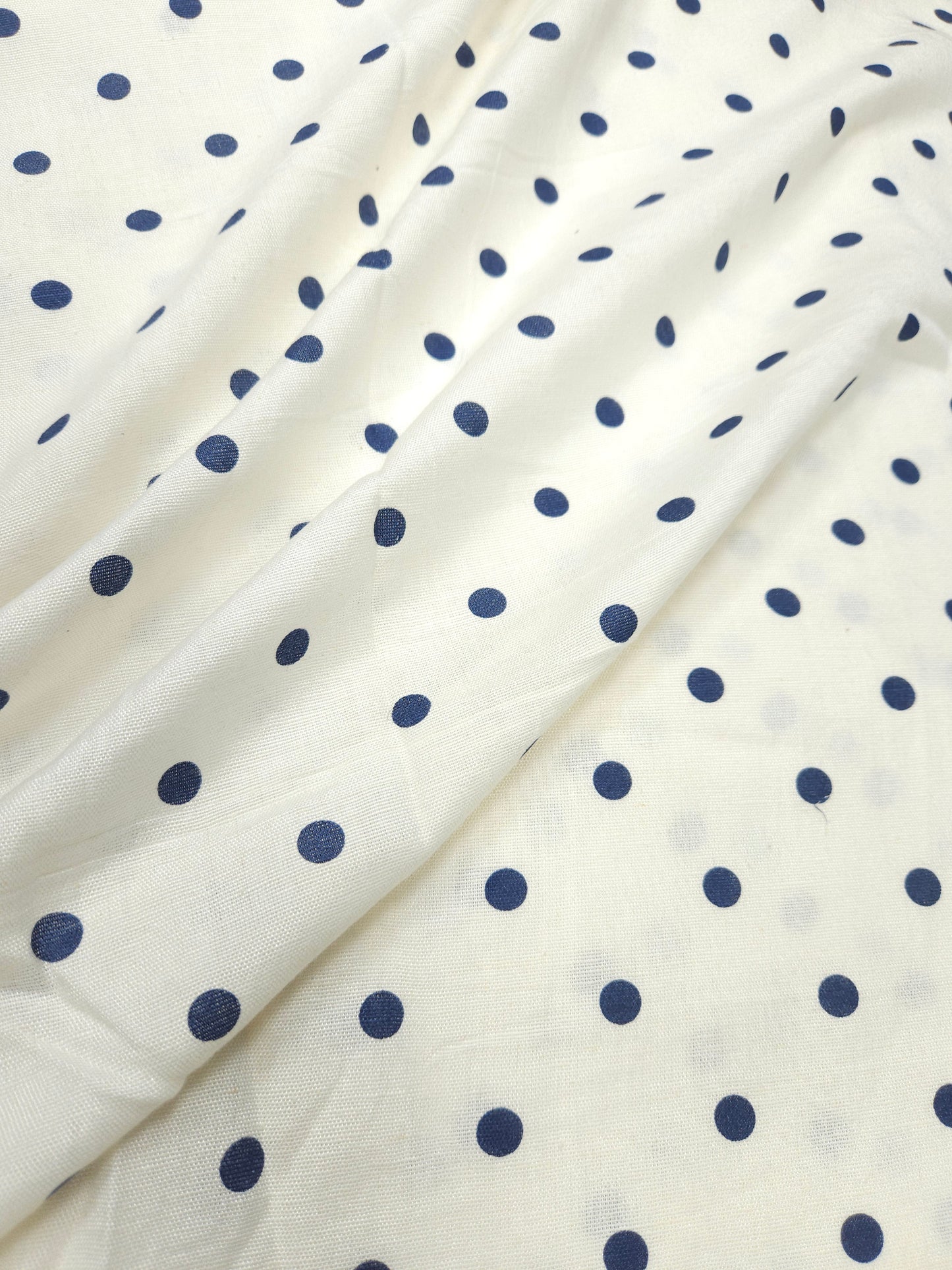 Premium Cotton Linen Polka Dot Fabric 44 Inch Width | White Blue Printed Suit Material
