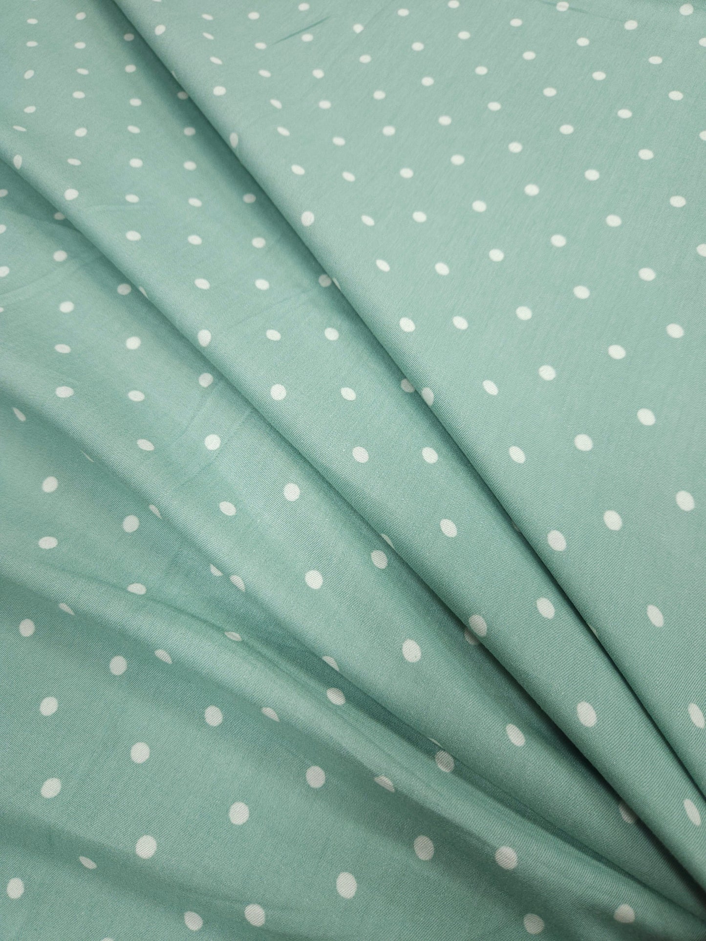 Mint Green Polka Dot Glace Cotton Fabric | 60 Inch Wide Fabric
