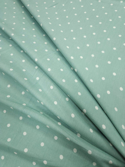 Mint Green Polka Dot Glace Cotton Fabric | 60 Inch Wide Fabric