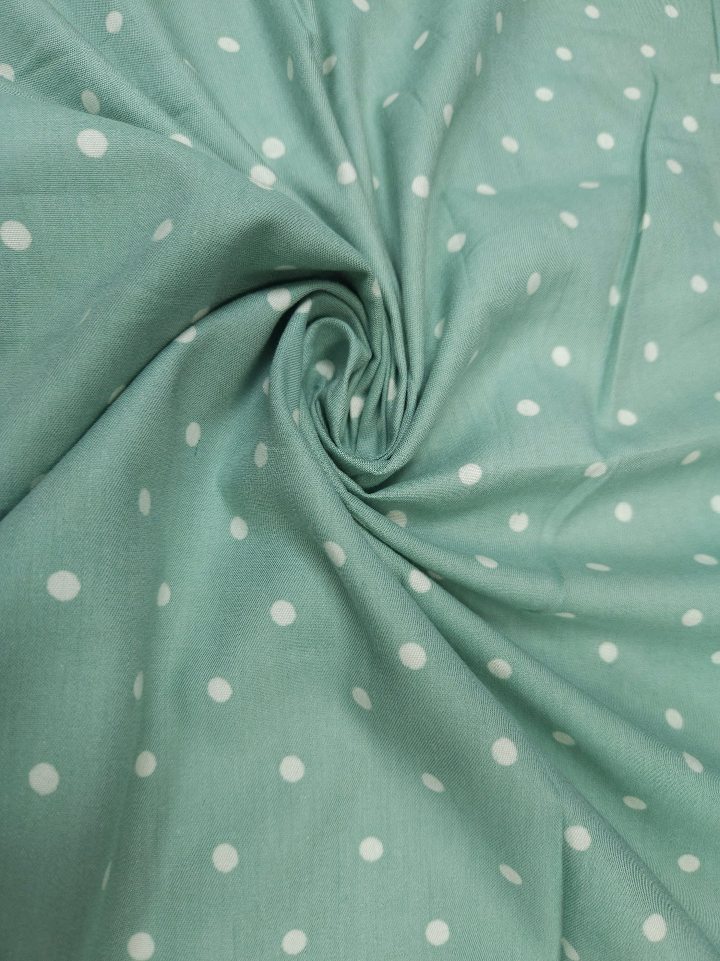 Mint Green Polka Dot Glace Cotton Fabric | 60 Inch Wide Fabric