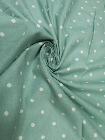 Mint Green Polka Dot Glace Cotton Fabric | 60 Inch Wide Fabric